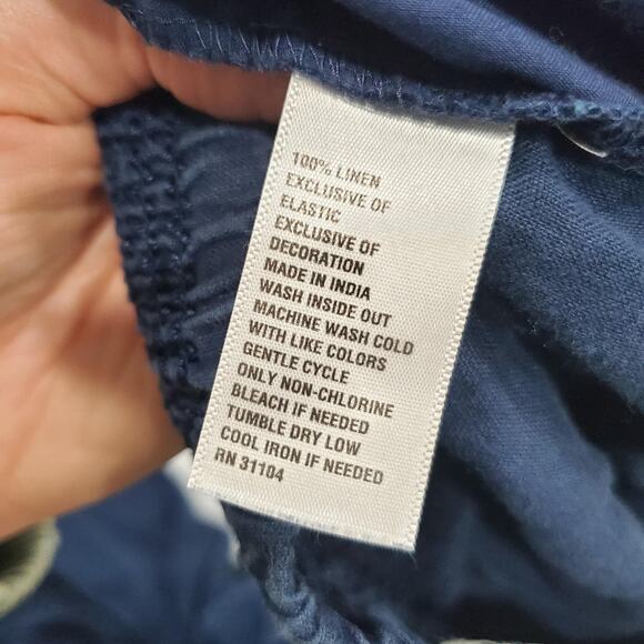 Crown & Ivy Pants Womens Large Blue Linen Wide Leg Elastic Waist Pull On Casual - Picture 4 of 8